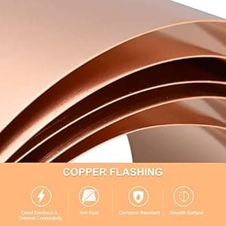 uxcell Copper Flashing 99.95% Pure, 0.5mm Thickness 24 Gauge Copper Roll, 11ft x 8in Copper Sheet Metal Flashing for Contractors DIY Projects, Multiple Sizes