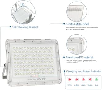 300W LED Solar Flood Lights,20000Lumens Street Flood Light Outdoor IP67 Waterproof with Remote Control Security Lighting for Yard, Garden, Gutter, Swimming Pool, Pathway, Basketball Court, Arena
