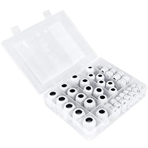 Cable Gland Kit 45PCS Nylon Waterproof Adjustable 3-15mm Cable Glands Joints,White，PG7,PG9,PG11,PG13.5,PG16,PG19