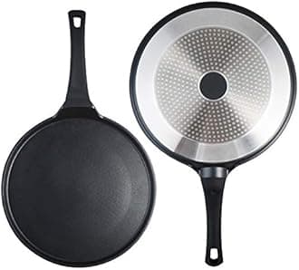 S·KITCHN Crepe Pan Nonstick Die-cast Aluminum Non-stick Induction Compatible Flat Tawa Griddle - 12.6 Inches