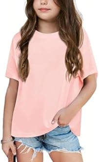 Girls Fashion Raw Hem Oversized T Shirts Summer Short Sleeve Tops Tees Shirt 5-14 Years