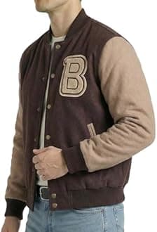 EASTIFIED Hotline Miami Varsity Letterman Brown Wool Letter B Patch Flight Bomber Jacket