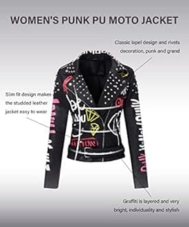RISISSIDA Women Faux Leather Jacket Studded Rivet Spring Fall Fashion, Hip-Length Moto Biker Trendy Clothes Streetwear Belted
