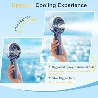 HandFan Portable Misting Fan with 7 Color LED Nightlights Mini Handheld Fan Battery Operated Rechargeable Mister Fan Foldable Water Mister Outdoor Cooling Fan for Party Travelling Outdoor (Royal Blue)