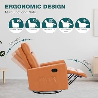 Smug Swivel Rocking Recliner Chair with Extra Large Footrest High Back, Upholstered Glider Nursery Chair for Living Room, Bedroom & Nursery, Comfortable Deep Seat for Relaxation, Brown