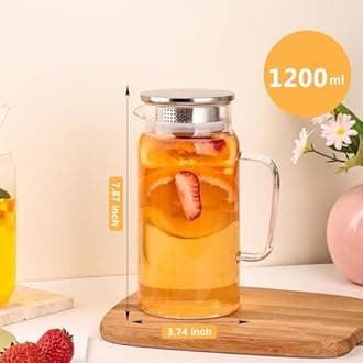 Glass Pitcher with Lid, 1200ml Leak Proof,Glass Water Jugs, BPA-Free,Microwave & Dishwasher Safe Pitcher,Sun & Iced Tea, Sangria,Cold Brew Coffee & More