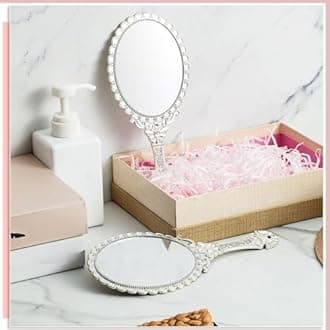 Qunclay 48 Pcs Vintage Handheld Mirror with Handle, 9.8" L x 4.5" W Sliver Embossed Portable Small Mirrors Bulk for Princess Party Favors, Birthday Gifts, Classroom Rewards & Daily Travel Use
