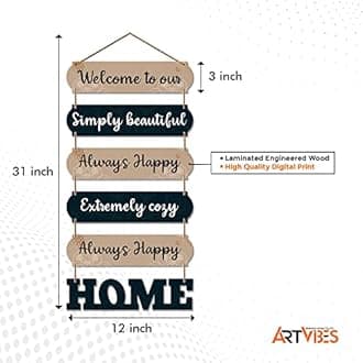 Artvibes Home Quote Decorative Wall Art MDF Wooden Wall Hanger for Livingroom | Bedroom | Gifts | Home Decoration | Modern Decor Items | Artworks Wall Hangings Ornaments (WH_6609N), Set of 6
