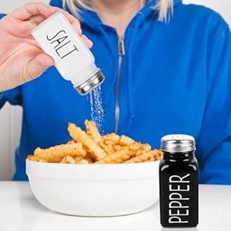 2 Pack Salt and Pepper Shakers Set, Glass Shaker with Stainless Steel Lid, Modern and Cute Farmhouse (Black and White)