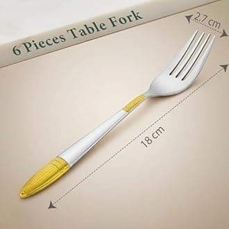 Parage 6 Pieces Stainless Steel 24k Golden Forks Set, 18 cm Long, Premium Cutlery for Home & Kitchen, Luxury Dining Tableware Gift for House Warming,24 Karat Gold Plated Table Forks, Ivory Design