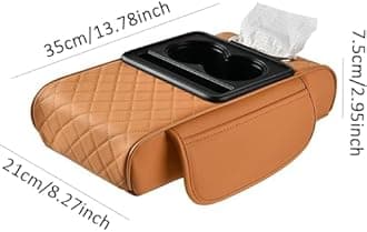 KFCIAVNG Car Center Console Cover for Toyota Hilux Double Cab 2001-2025, Microfiber Leather Armrest Cushion 5-in-1 Center Console Cover with 2 Storage Bags Cup Holder Tissue Box Interior Accessories