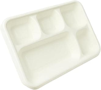 Best House EcoWise 100% Compostable and Biodegradable 5 Compartment Dinner Plates, 5CP Food Tray, Eco-Friendly Sugarcane Paper Trays (Pack of 250 PCS)
