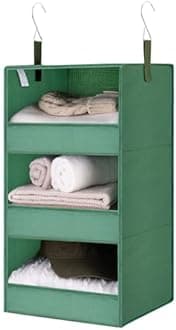 GRANNY SAYS 3-Shelf Closet Organizers and Storage, Foldable Hanging Closet Organizer, Hanging Closet Shelves with 2 Metal Hooks, Leak-Proof Closet Storage for Sweater, Clothes Organizer, Dark Green