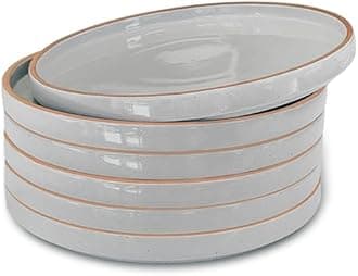 Mora Ceramic Flat Plates Set of 6-8 in - The Dessert, Salad, Appetizer, Small Lunch, etc Plate. Microwave, Oven, and Dishwasher Safe, Scratch Resistant. Kitchen Porcelain Dish - Earl Grey