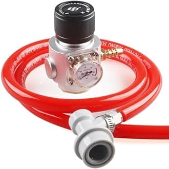 LUCKEG Mini Gas Regulator Tr21.4 Soda Charger Include Red Gas Line Assembly, Ball Lock Gas Disconnect Corny Keg Dispenser Soda Cylinders Soda Canister For Beer Homebrewing