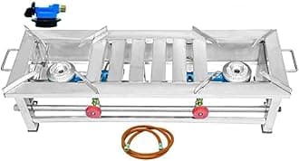 MyBrewery 2 Burner Commercial Gas Stove/Bhatti with Fitted Brass Nut Hose Pipe, High Pressure Regulator, Valve, Stainless Steel Manual Gas Stove (2 Burner)
