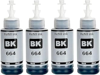 664 Black Refill Ink for Epson L130, L360, L380, L361, L565, L210, L220, L310, L350, L355, L365, L385, L405, L455, L485 Printers (Pack of - 4)