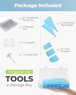 26-Piece Cake Decorating Tips Kits, Kootek Professional Stainless Steel Icing Tip Set Tools with 2 Reusable Coupler for Kids Beginners