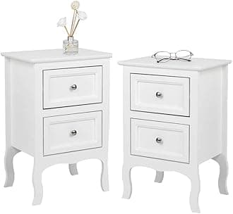 White Nightstand Set of 2, Nightstands with 2 Drawers, Bed Side Table/Night Stand, Small Nightstand for Bedroom, Small Spaces, College Dorm, Kids’ Room, Living Room, Wood, 16W x 12D x 24H