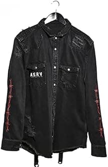 DIOTSR Mens Distressed Denim Jacket Casual Ripped Holes Jean Jacket Hip Hop Punk Street Outwear Black