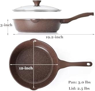 SENSARTE Nonstick Deep Frying Pan Skillet, 12-inch Saute Pan with Lid, Stay-Cool Handle, Chef Pan Healthy Stone Cookware Cooking Pan, Induction Compatible, PFOA Free (Toffee Brown)