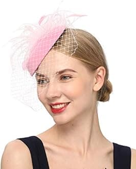 Fascinators Hats 20s 50s Hat Pillbox Hat Cocktail Tea Party Headwear with Veil for Girls and Women