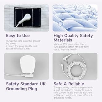 Vizgifin Grounding Bed Sheet, Grounding Mat Earthing UK, Grounding Mat with 10% Silver Fiber & 90% Organic Cotton, Natural Wellness and Healthy Earth Energy Mat (King-193×203cm)