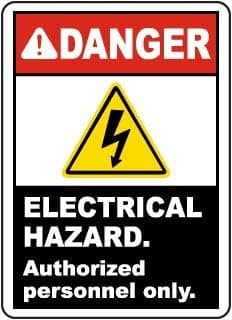 Danger Electrical Hazard. Authorized Personnel only Sign, Water Proof PVC Sticker Fixed on Acrylic Board with double side tape
