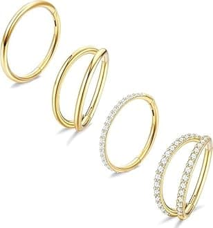 Dochais 4 Pieces Nose Ring 20G, Septum Ring Clicker, Nose Ring Stainless Steel, Septum Piercing Jewellery, Daith Piercing Hoop for Women Men Gold 10mm