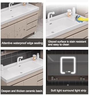 Kadaligh Bathroom Vanity - 44IN Bathroom Vanity Set with One-Touch Defog | LED Light, Integrated Solid Wood Cabinet | Large Storage Space (Black)