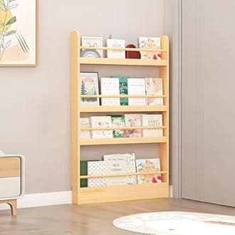 Book Shelf, Behind The Door Bookshelf, Wooden Kids Book Shelf 3/4/5/6 Tier, for Toys and Books, Space-Saving Wall Mount Narrow