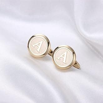 LOYALLOOK Initial Gold Cufflinks for Men Gold Cuff Links Personalized Copper CuffLinks Letter Cufflinks Gift for Groom Husband Father