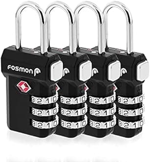 Fosmon TSA Accepted Luggage Locks, (4 Pack) Open Alert Indicator 3 Digit Combination Padlock Codes with Alloy Body and Release Button for Travel Bag, Suit Case & Luggage Black