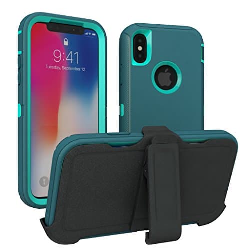 iPhone X Case, iPhone Xs Case, ToughBox® [Armor Series] [Shock Proof] [Teal | Turquoise] for Apple iPhone X Case [Comes with Holster & Belt Clip] [Fits OtterBox Defender Series Belt Clip]