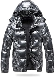 JEsilunmaMY Men's Thermal Shiny Hooded Puffer Jacket Winter Coats Water-Resistant Down Coats Insulated Padded Puffy Coat