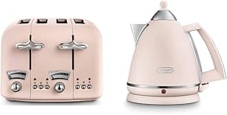 De'Longhi CT04PK Toaster, Plastic, Pink & Argento Flora KBX3016.PK Kettle, 360 Swivel base & cord storage, Pink