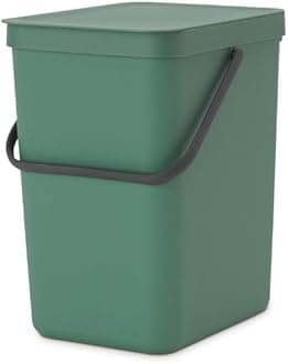Brabantia Sort & Go Kitchen Recycling / Garbage Trash Can (6.6 Gal / Fir Green) Stackable Refuse Organiser with Handle & Removable Lid, Easy Clean, PerfectFit Bags included