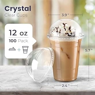 Fit Meal Prep 100 Pack 12 oz Disposable Plastic Coffee Cups with Dome Lids, To Go Iced Coffee Cups with Lids, BPA Free Clear Parfait Cups for Party, Smoothie, Bubble Boba, Juice, Milkshake
