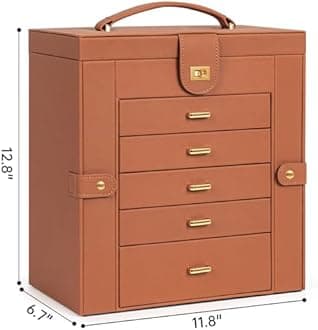 AKOZLIN Giant Jewelry Box Organizer Functional Large Leather Jewelry Storage Case for Women Girls Ring Necklace Earring Bracelet Holder Organizer with Mirror