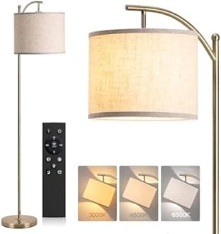 addlon Floor Lamp for Living Room with Remote, Dimmable Standing lamp with Linen lampshade for Bedroom, Office, Lamps with 9W LED Bulb Included - Brass Gold with Beige Shade