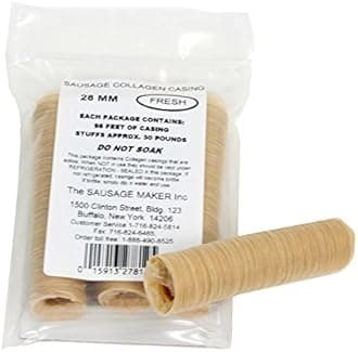 The Sausage Maker - Fresh Collagen Sausage Casings, 28mm (1 1/8"), 4 Unit Count Half Strands