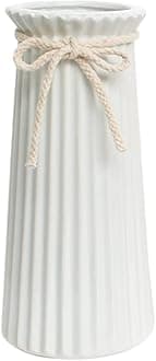 White Ceramic Ribbed Vases for Minimalist Modern Home Decor, Decorative Flowers Vase for Wedding Dinner Table Office Bedroom - 10 Inch / 25 CM