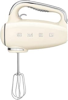 SMEG HMF01 9-Speed Retro Hand Mixer – 220W Motor, Smooth Start, Turbo Function, LED Timer Display, Stainless Steel Whisks, Beaters & Dough Hooks, Premium Die-Cast Aluminum Body