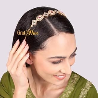GratiHive Kundan Hairband Matha Patti for Women | Green Stone Head Band | Traditional Hairband Hair Accessories Without Maang Tikka | Kundan Headband for Girls & Women Wedding (Pack of 1)