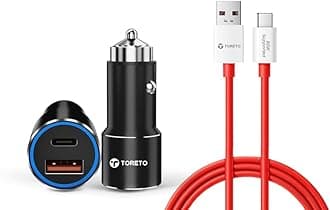 Toreto 125W Fast Car Charger|45W PPS PD Type C Port and 80W Type A Port| for iPhone14/15,Oneplus,Oppo,Galaxy,Nothing & Pixel Phones|Supports Dash,Warp,Super Dart,SuperVooC Dart,PPS,PD Fast Car Charger
