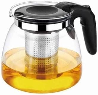 KHOLAD Round Glass Kettle Teapot with Plastic Handle Lid 1 Liter Gas Stovetop Safe Teapot with Infuser Perfect for Loose Leaf Tea (Black - 1 Liter)