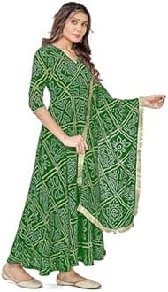 Women's Bandhani Print Anarkali Kurta with Matching Dupatta, Ethnic Indian Wear