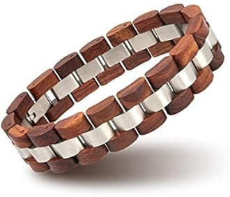 BOBO BIRD Mens Wooden Bracelet Stylish Wood & Stainless Steel Combined Wooden Bangle Jewelry Great Gift for Men (S05-2)