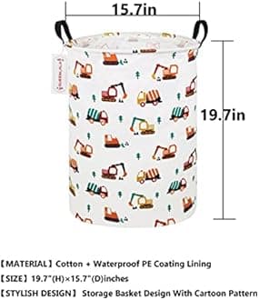 QUEENLALA Rectangular Laundry Hamper/Foldable Nursery Laundry Basket for Organizing/Storage Bin Baskets/Children Toy Office Bedroom/Toy Bin Closet Shelf Baskets (Round-Excavator