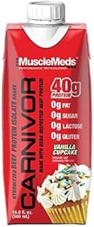 MuscleMeds Carnivor RTD, Ready to Drink Protein, Lactose Free, Sugar Free, 40g Isolate Protein, Muscle Building, Recovery, 500 ml (Pack of 12) (Vanilla Cupcake) HALAL